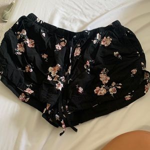 Black, White and pink flowy floral shorts